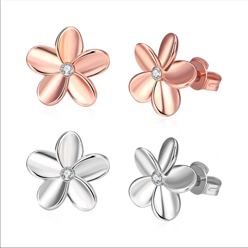 New Tri-Color  Rose Gold Plated Stud Earrings - Picture 2 of 2
